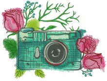 Camera and roses embroidery design