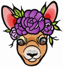 Deer with wreath of purple flowers embroidery design
