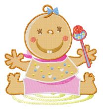 Baby girl with toy rattle embroidery design