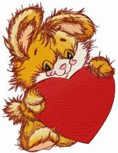 Bunny with big red heart embroidery design