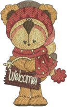 Teddy welcome embroidery design