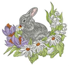 Rabbit on glade embroidery design