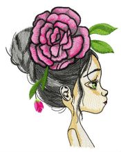 Teen with huge peony hair decoration embroidery design