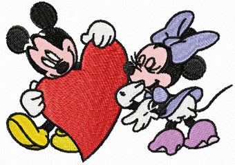 Mickey and Minnie Mouse Valentine's Day machine embroidery design
