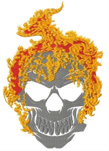 Skull in flame embroidery design