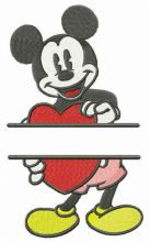 Mickey Mouse with heart monogram embroidery design