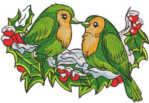 Birds sitting on a snowy branch embroidery design