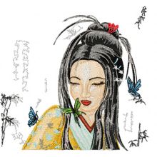 Geisha with Small Butterfy embroidery design
