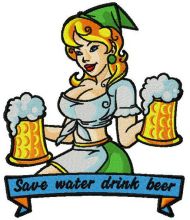 Save water drink beer embroidery design