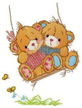 Lovely bears swing on a swing embroidery design
