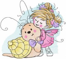 Tattered Fairy and snail embroidery design