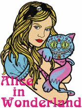 Alice and Cheshire cat embroidery design