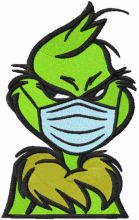 Grinch wearing a face mask embroidery design