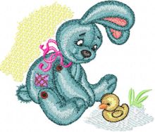 Bunny with Small Duck  embroidery design