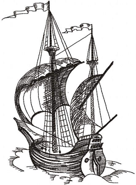 Caravel sketch free embroidery design