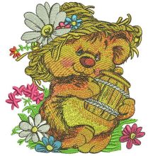 Rustic bear with honey pot embroidery design