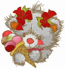 Teddy bear with ice cream embroidery design