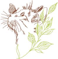 Cat butterfly branch free embroidery design