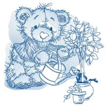 Bear watering lemon sketch embroidery design