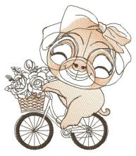 Pug-dog cycling embroidery design