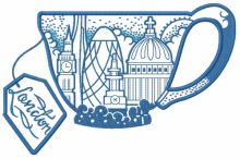 London tea cup embroidery design