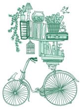 Book shelves and bike sketch embroidery design