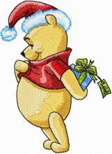 Winnie the Pooh with Christmas Gift embroidery design