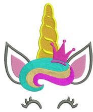 Happy rainbow royal unicorn embroidery design