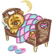 Teddy Bear Sleeping on Bed  embroidery design