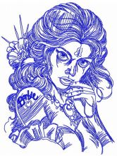Girl with Barbie tattoo sketch embroidery design