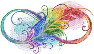 Infinity rainbow feathers embroidery design