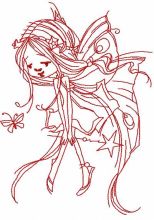 Redwork fairy with magic wand embroidery design