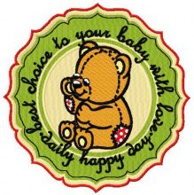 Baby toy bear badge embroidery design