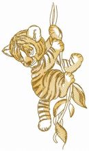 Tiger climbing up embroidery design