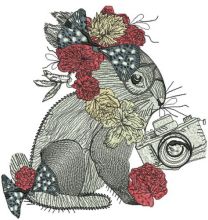 Bunny with flower decoration embroidery design