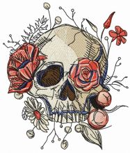 Skull overgrown with flowers 2 embroidery design