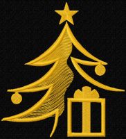 Golden Christmas tree and gift free embroidery design