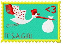Postage stamp It's a girl embroidery design