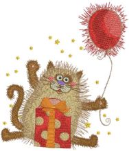 Cat with gifts and balloon embroidery design