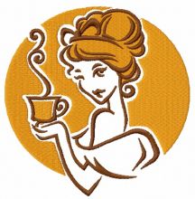 Lady's coffee break embroidery design