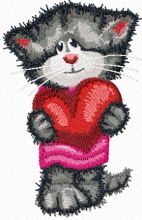 Cat with heart embroidery design