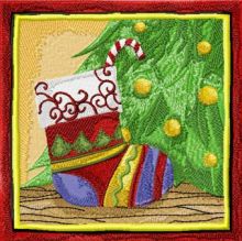 Christmas sock under Christmas tree embroidery design