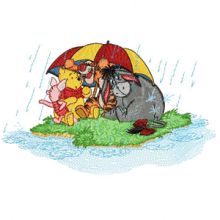 Winnie Pooh and friends under a rain embroidery design