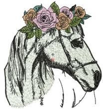 Horse with wreath of roses embroidery design