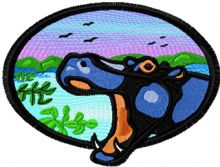 Hippo and savanna embroidery design