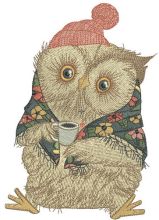Granny owl's morning embroidery design