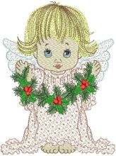 Angel with Christmas decorations embroidery design