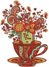 Tea time post card embroidery design