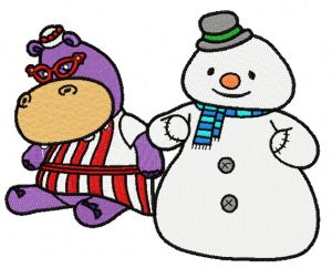 Hallie Hippo and snowman embroidery design