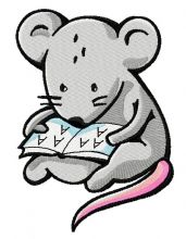 Tiny mouse reading embroidery design
